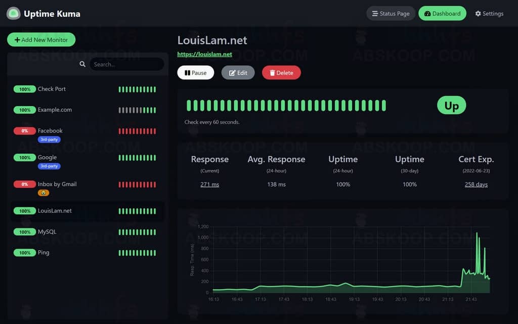 uptime-kuma 开源免费服务器监控工具 超高颜值