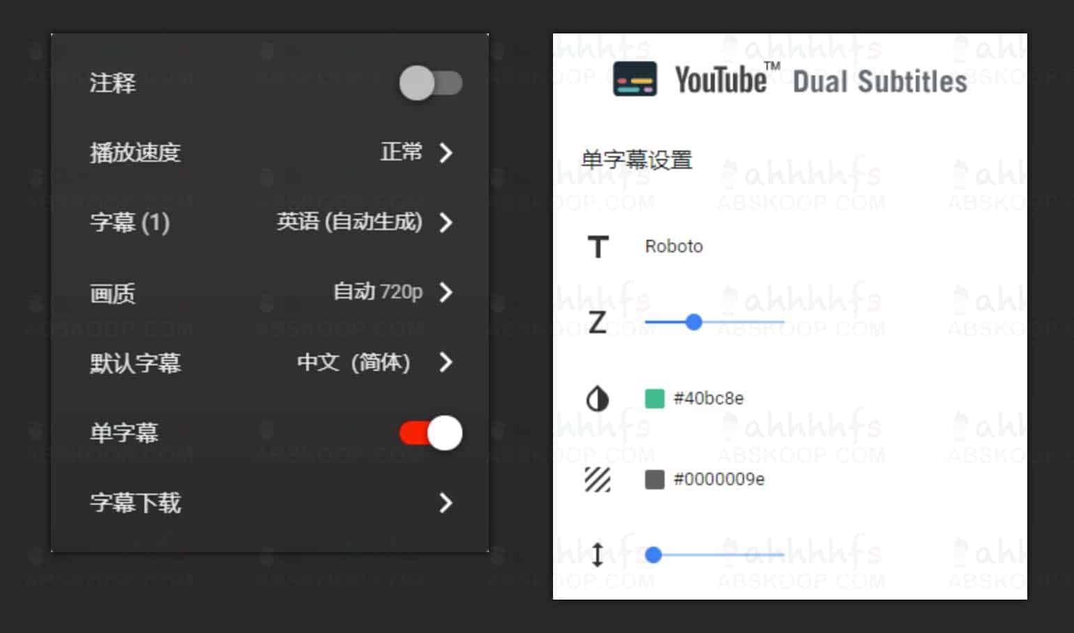 YouTube双字幕插件-浏览器YouTube双字幕插件下载-单字幕样式